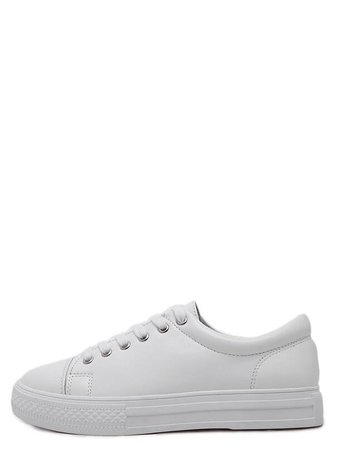 White Round Toe Lace Up Sneakers