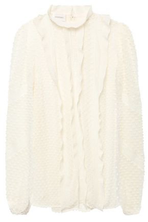 Pleated lace-trimmed Swiss dot silk-georgette blouse | ZIMMERMANN | Sale up to 70% off | THE OUTNET
