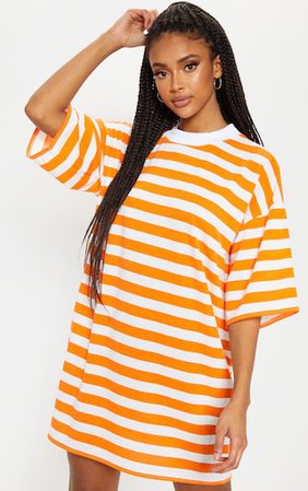 Orange Stripe Boyfriend T Shirt Dress | PrettyLittleThing