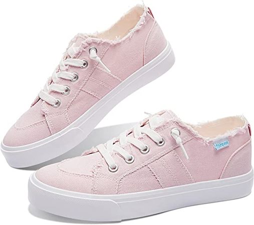 Amazon.com | Obtaom Women's Play Fashion Sneaker Coral Pink Comfortable Walking Shoes Sweet Pink Canvas Slip on Shoes(Pink US8) | Fashion Sneakers