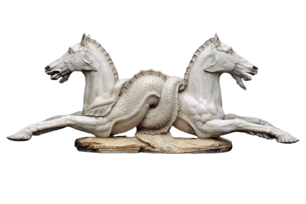 Neptune’s Seahorses. 19th.century. Italian. marble