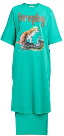 Foreplay Cotton Jersey T Shirt Dress - Womens - Green Multi