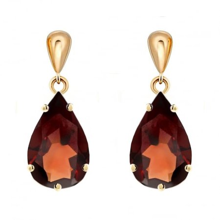 9ct yellow gold 9mm x 6mm pear garnet drop earrings - Jewellery from Mr Harold and Son UK