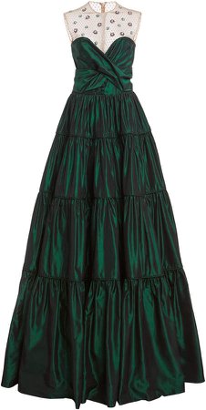 Costarellos Genavieve Embellished Tiered Taffeta Gown