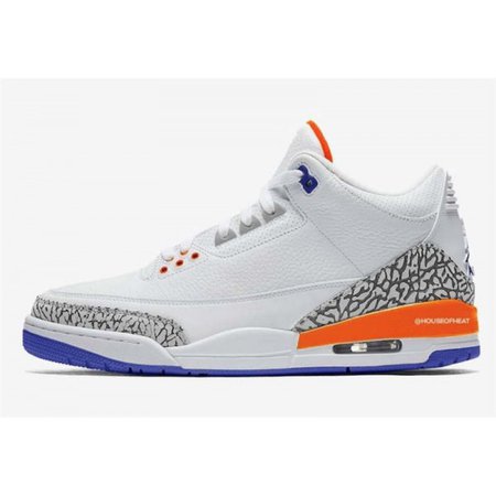 Mens Nike Air Jordan 3 Retro "Knicks Rivals" Basketball Shoes White/Old Royal-University Orange-Tech Grey 136064-148