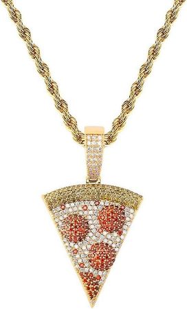 KMASAL Jewelry Hip Hop Iced Out Exquisite Pizza Pendant Chain Pave Colorful Diamond 18K Gold Plated Solid Back Necklace with 24 Inch Stainless Rope | Fruugo US