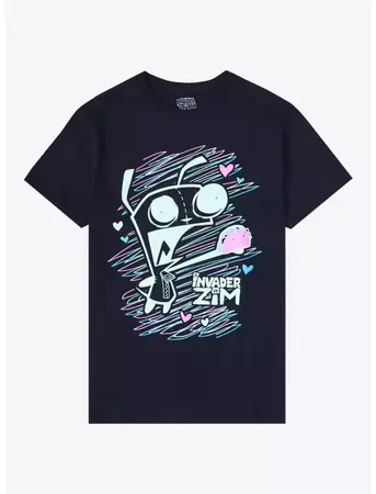 Invader Zim GIR Neon Scribble Boyfriend Fit Girls T-Shirt - ootheday.