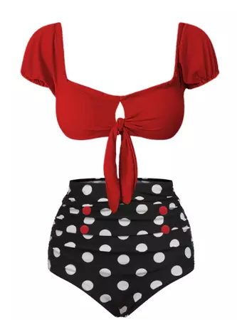 1950s Red & Black Polka Dot Halter Swimsuit – Retro Stage - Chic Vintage Dresses and Accessories
