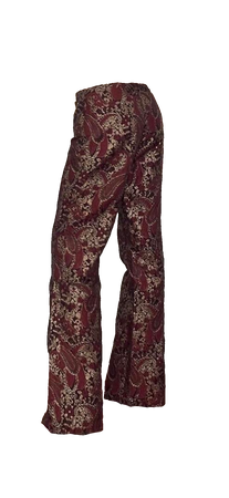 baroque pattern maroon burgundy red and metallic gold pants
