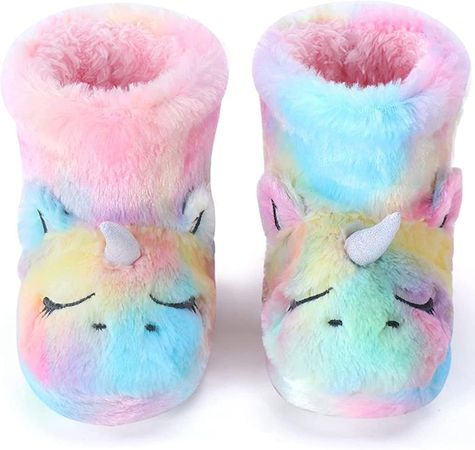 Amazon.com: Girls Kids Unicorn Slippers Booties Home House Slippers Boots Toddler Cute Plush Fleece Warm Cartoon Indoor Outdoor Slip on Fluffy Booties Rainbow Shoes for Boys Girls Pink (10-11)11-12 Little Kid : Clothing, Shoes & Jewelry