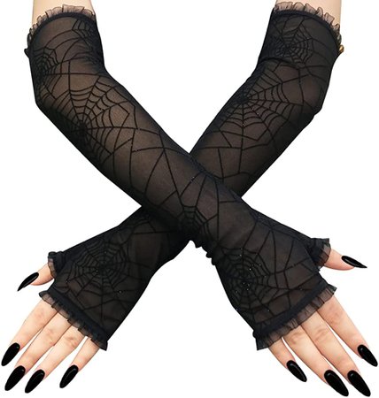 Lace Halloween Spiderweb Long Gloves Fingerless Gloves for Women Halloween Costume : Clothing, Shoes & Jewelry