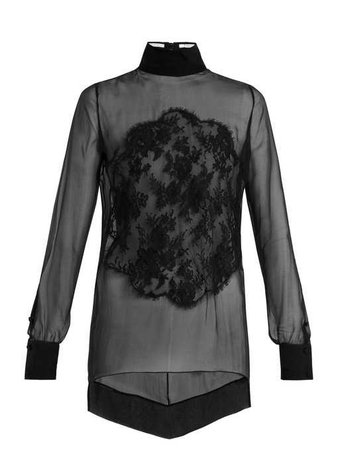 Lace-appliqué high-neck sheer silk blouse | Givenchy | MATCHESFASHION.COM US