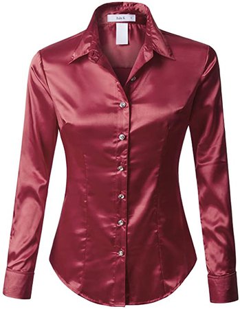 RK RUBY KARAT Womens Satin Silk Work Button Down Blouse Shirt with Cuffs at Amazon Women’s Clothing store