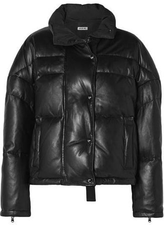 Cropped Quilted Leather Down Jacket - Black
