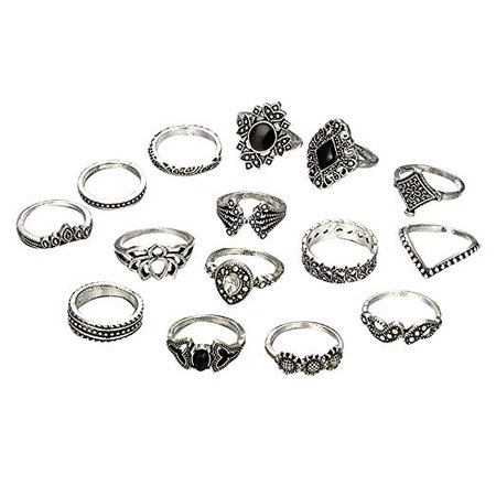 15 Pieces Rings for Women, Jiayit 15pcs/Set Women Bohemian Vintage Silver Stack Rings Above Knuckle Blue Rings Set Christmas Gifts for Women and Girls (Silver): Beauty