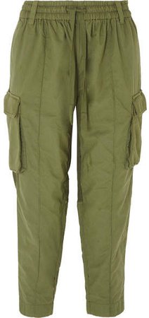 Cropped Paneled Cotton Cargo Pants - Green