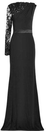 Lace-trimmed Crepe Gown - Black