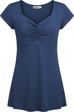 Ouncuty Women Tunic Tops for Leggings, Womens Tunic Shirts Short Sleeve Petite Blouses Sexy Loose Wrap Tops Empire Waist Dressy Shirts Slim Clothes Summer Top Blue M at Amazon Women’s Clothing store