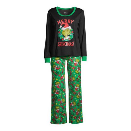 Dr. Seuss - Matching Family Christmas Pajamas Women's and Women's Plus Size Dr. Seuss Grinch 2-Piece Pajama Set - Walmart.com - Walmart.com green
