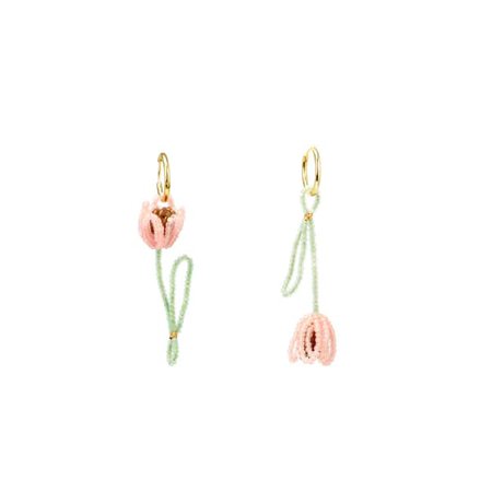 Tulip Drop Single Earring with 18k Gold Vermeil Hoop - Blushing Pink | I'MMANY LONDON | Wolf & Badger