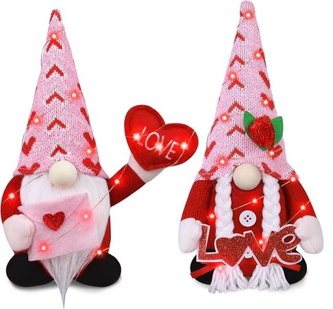 Amazon.com: Valentine's Day Gnome Decorations - Mr and Mrs Heart Gnomes Plush with LED Light String (3 Flashing Modes) for Valentine's Day Decoration - Handmade Swedish Tomte for Valentines Day Gift : Home & Kitchen