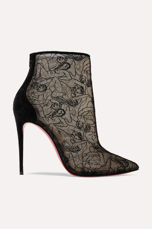 Psybootie 100 Suede-trimmed Embroidered Mesh Ankle Boots - Black