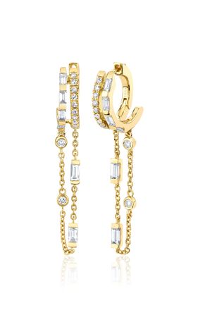 18k Yellow Gold Double Mixed Diamond Fringe Huggie Earrings By Shay | Moda Operandi