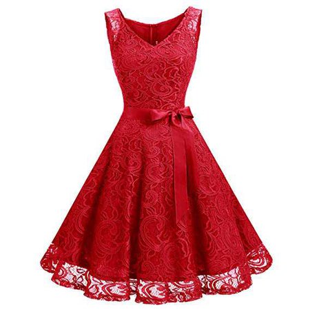 Dressystar Women Floral Lace Bridesmaid Party Dress Short Prom Dress V Neck at Amazon Women’s Clothing store: