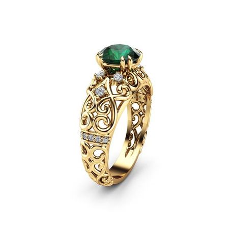 Gold Emerald Engagement Ring