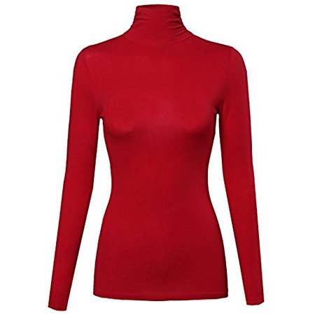 Awesome21 Basic Long Sleeve Turtleneck Top Red Size L