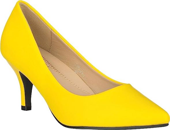 Amazon.com | ILLUDE Classic Pointed Toe Pumps – Comfortable Low Stiletto Heel Pump Shoes – Cherry (7.5, Yellow PU) | Pumps