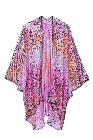 The LUMi Shop Multicolor Sequin Kimono Colorful Cover-Up Wrap Holographic Festival Fashion Shawl (Platinum Blossom) at Amazon Women’s Clothing store: