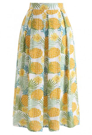 Pineapple Print A-Line Midi Skirt - NEW ARRIVALS - Retro, Indie and Unique Fashion