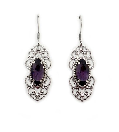 Deep Purple Stones Gothic Victorian Filigree Earrings Antiqued | Etsy
