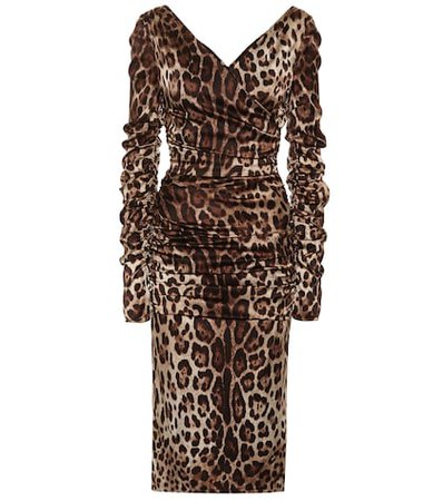Leopard stretch silk satin dress