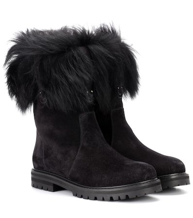 Shearling-trimmed suede boots