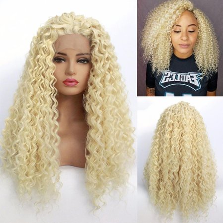 DHgate.com Long Honey Blonde Curly Wig 13*4 Synthetic Lace Front Wigs For Woman High Temperature Fiber Hair Lace Wig Glueless Deep Curly Hair Cosplay