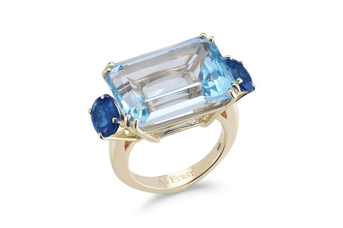 Party - Cocktail Ring with Blue Topaz and Blue Sapphires, 18k Yellow G – A & Furst