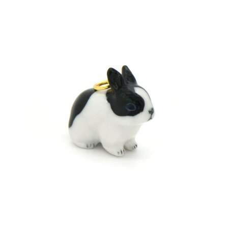 Tiny Porcelain Black and White Rabbit Pendant Hand Painted | Etsy