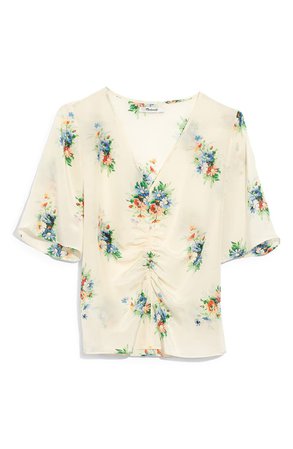 Madewell Classic Corsage Shirred Front Silk Peasant Top White