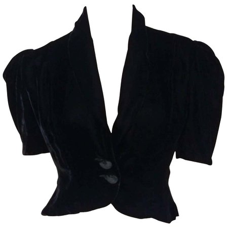 Black Velvet Puff Sleeve Jacket, 1940s For Sale at 1stdibs