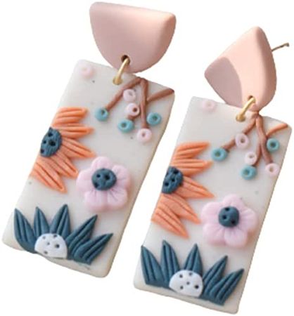 Amazon.com: Colorful Ceramic Clay Dangle Earrings Boho Lightweight Colorful Flower Earrings Handmade Ceramic Clay Cute Lovely Pendant Geometric Drop Earrings Summer Jewelry for Women Girl-Style A: Clothing, Shoes & Jewelry