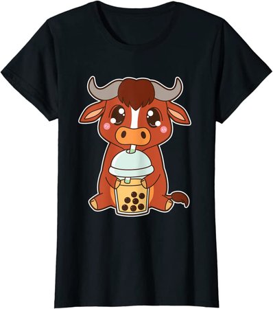 Amazon.com: Kawaii Cute Zodiac Boba Ox Peach Mango Bubble Pearl Milk Tea T-Shirt: Clothing