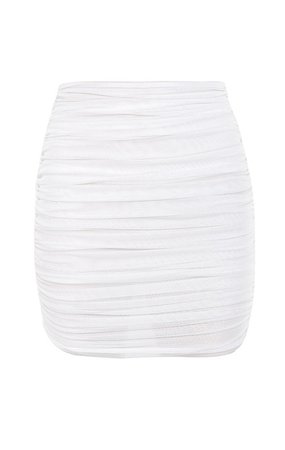 Clothing : Skirts : 'Aubrey' White Gathered Mesh Mini Skirt