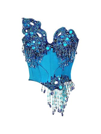 Blue strapless bejeweled crop top