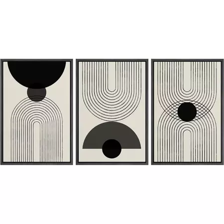 SIGNLEADER Mid Century Modern Abstract Wall Art Black Semi-Circle An Line Parabola Framed Art Framed On Canvas 3 Pieces Print & Reviews | Wayfair