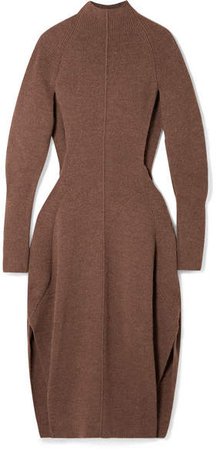 Cutout Knitted Midi Dress - Brown