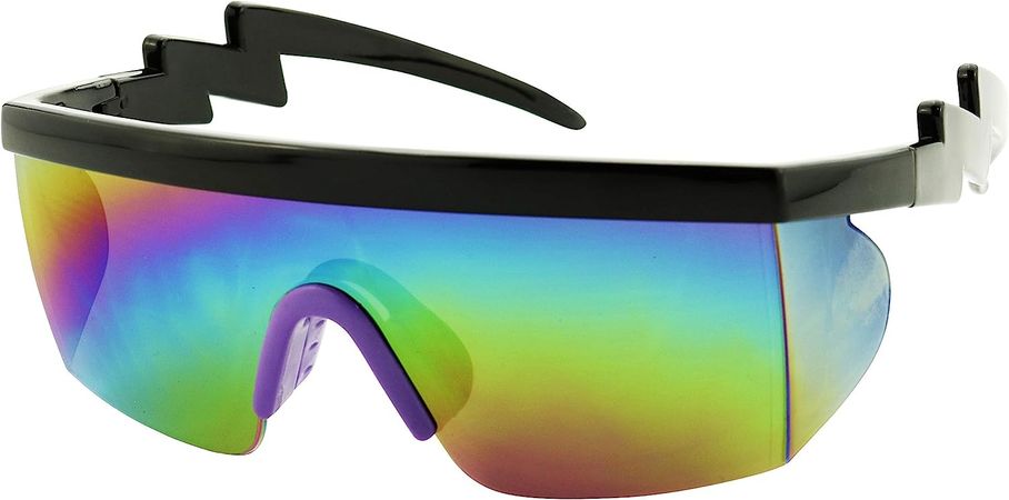 Amazon.com: ShadyVEU Semi Rimless Neon Rainbow Sunglasses Mirrored Lens UV Protection 80s Retro Rave Shades Crooked ZigZag Bolt Arm (Black w/Purple Nose Pad/Rainbow Mirrored Lens) : Clothing, Shoes & Jewelry