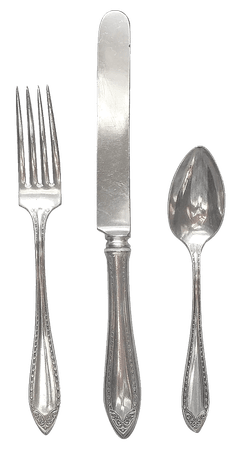 Antique vintage silver fork spoon knife tableware png