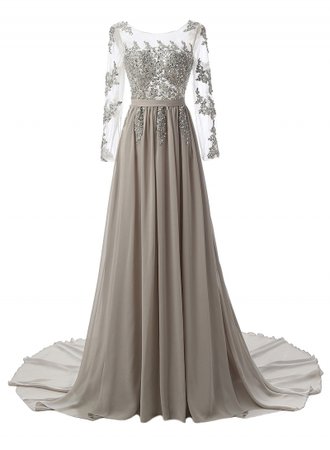 Elegant Polyester Rhinestone Lace Trim Scoop Back Prom Dress - NOVASHE.com